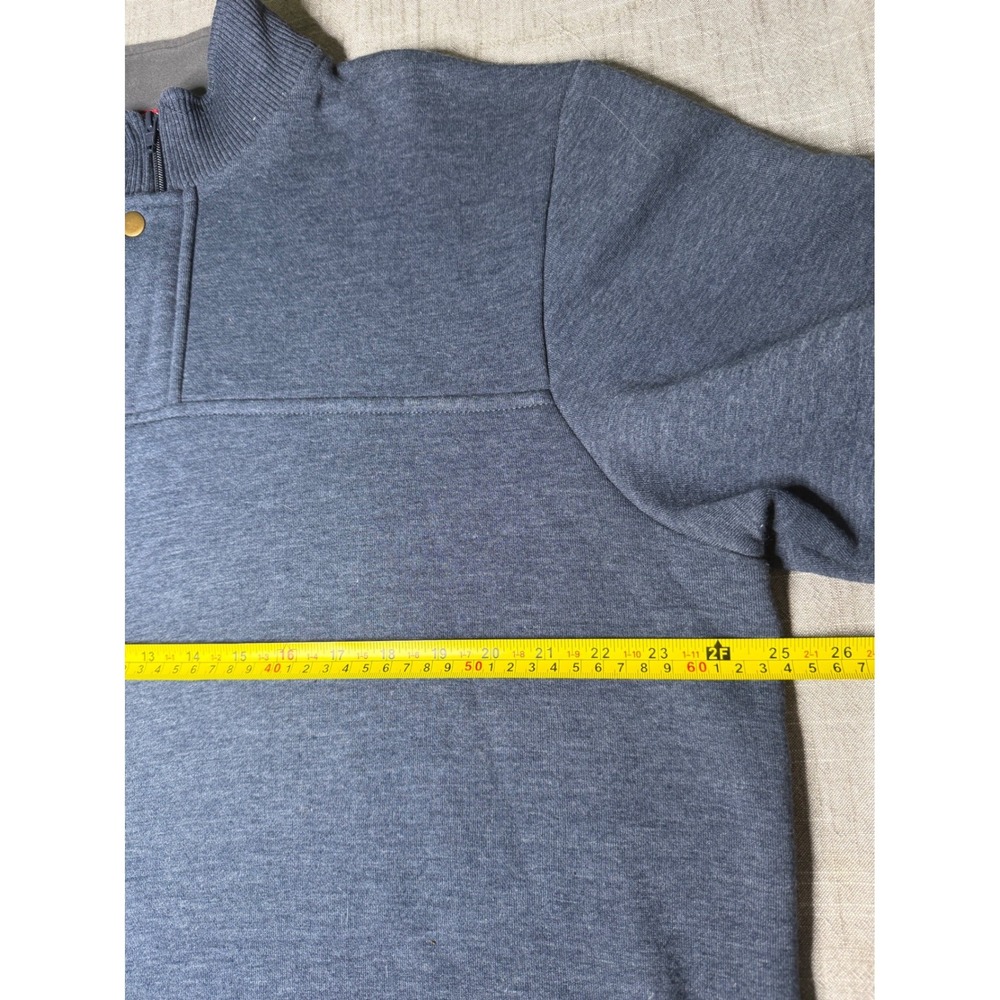 Orvis Mens XL Blue Heather Quarter Zip Snap Mock Neck Fleece Sweatshirt Pullover - Picture 2 of 7